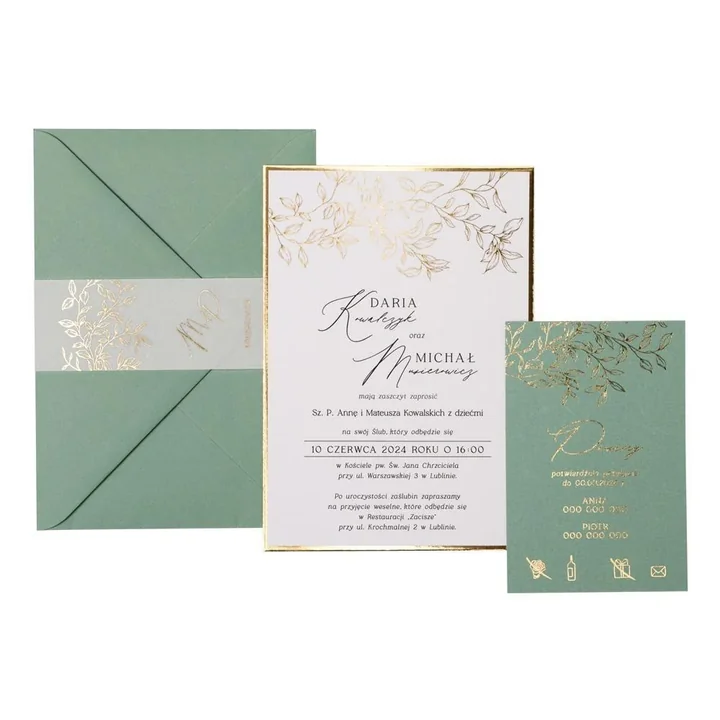 Pastelowe zaproszenia ślubne ze złotymi listkami i perłowymi akcentami są bardzo modne w 2026 r.