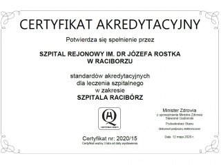 Certyfikat Akredytacyjny dla raciborskiego szpitala