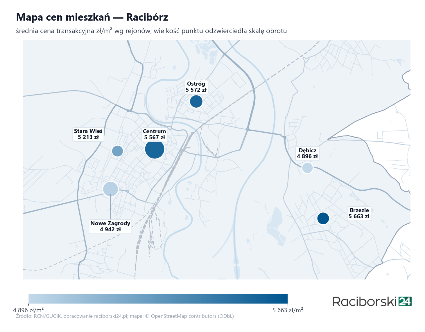 Mapa cen mieszkań - Racibórz