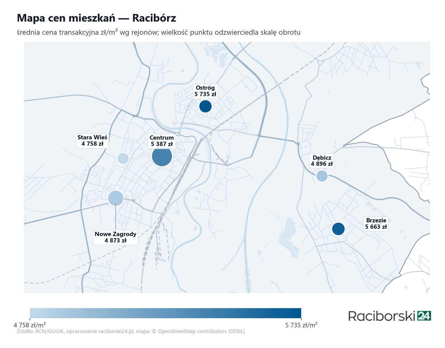 Mapa cen mieszkań - Racibórz