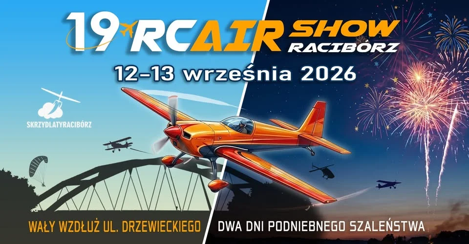 Grafika promocyjna wydarzenia 19 RC AIRSHOW / Raciborski Piknik Modelarski 2026 w Raciborzu