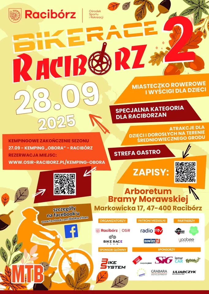 Obrazek przedstawia grafikę promocyjną wydarzenia Wyścig MTB w Arboretum Bramy Morawskiej w Raciborzu