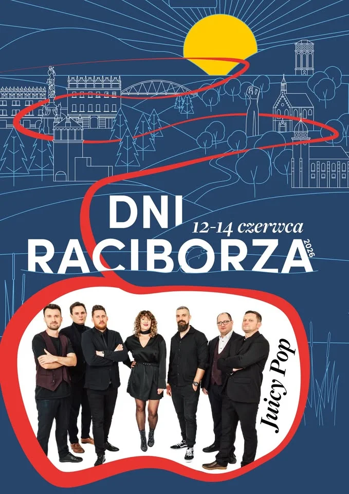 Grafika promocyjna wydarzenia Dni Raciborza 2026: JuicyPop na miejskiej plaży w Raciborzu