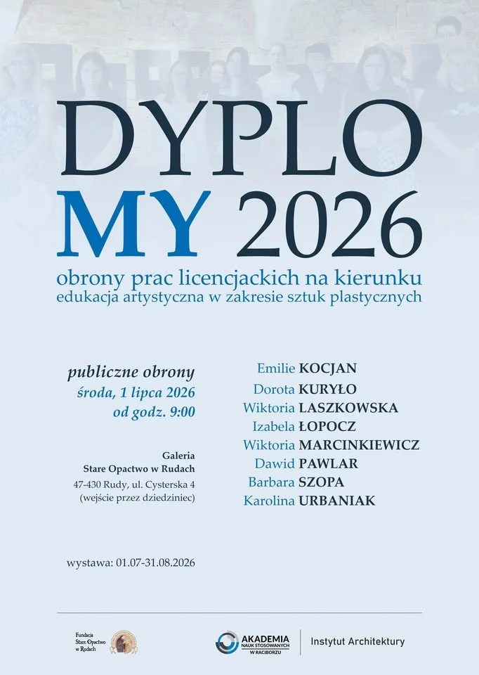 Grafika promocyjna wydarzenia DYPLOMY 2026 – obrony prac artystycznych