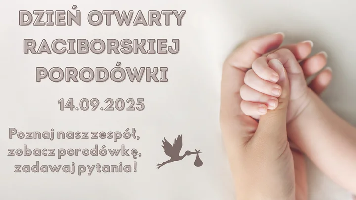Obrazek przedstawia grafikę promocyjną wydarzenia Dzień otwarty oddziału położniczego w Raciborzu