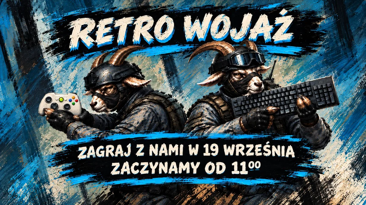 Grafika promocyjna wydarzenia Retro Wojaż wraz z klubem Bastion – podróż w czasie