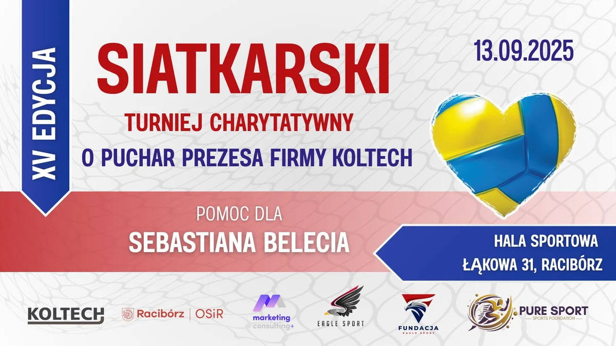 Grafika promocyjna wydarzenia Siatkarski turniej charytatywny w Raciborzu na rzecz Sebastiana Belecia