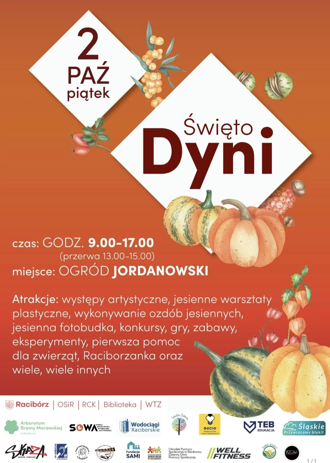 Grafika promocyjna wydarzenia Święto Dyni w Ogródku Jordanowskim