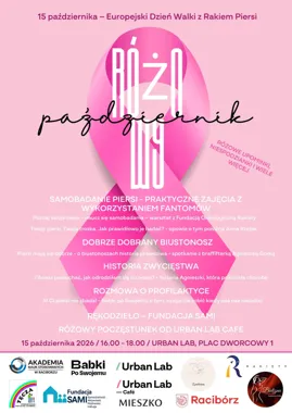 Grafika promocyjna wydarzenia Europejski Dzień Walki z Rakiem Piersi w Urban Lab Racibórz