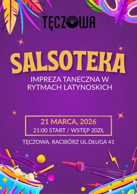 Grafika promocyjna wydarzenia SALSOTEKA W TĘCZOWEJ — noc tańca w rytmach latynoskich