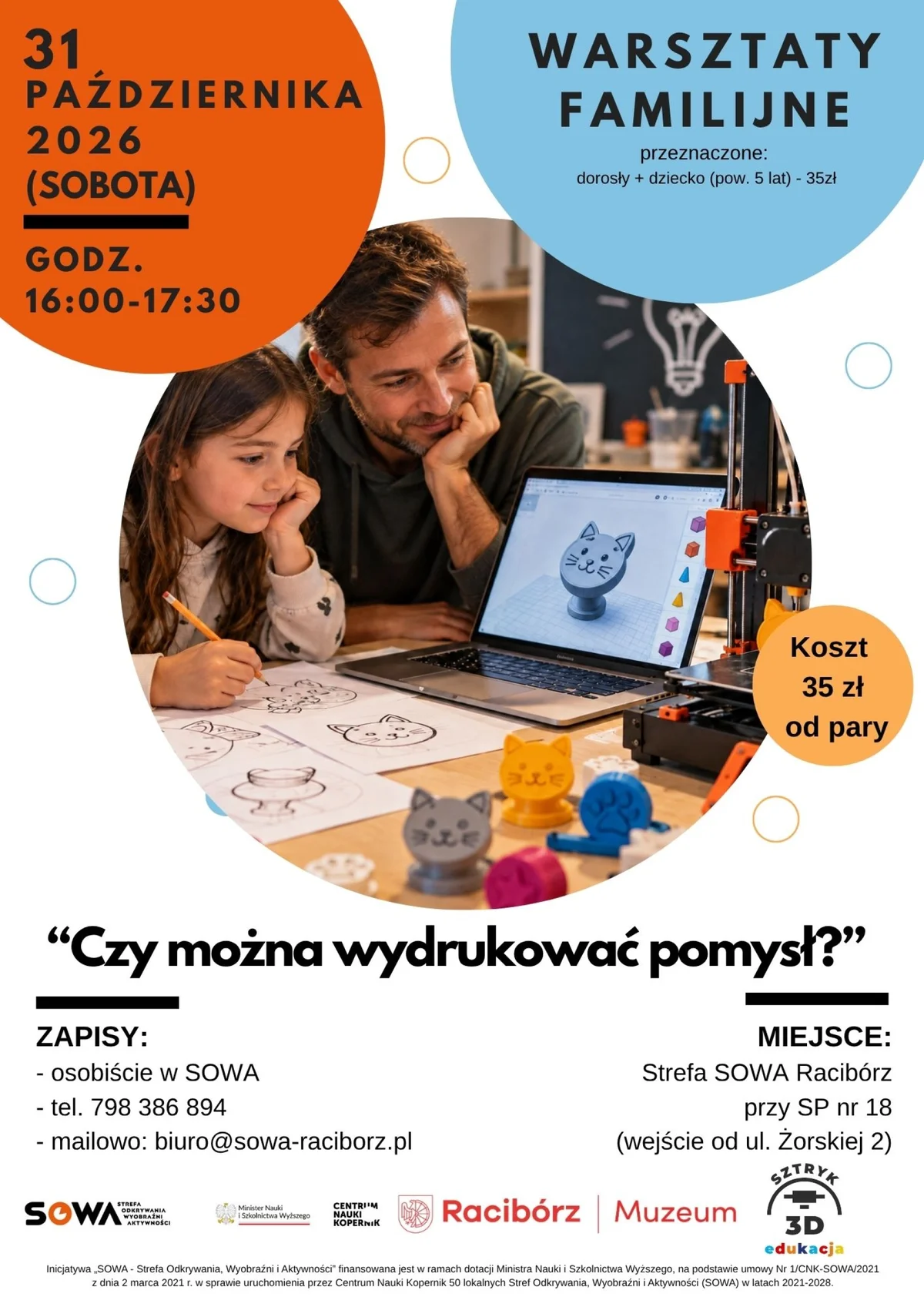 Grafika promocyjna wydarzenia Warsztaty Familijne „Czy można wydrukować pomysł?”