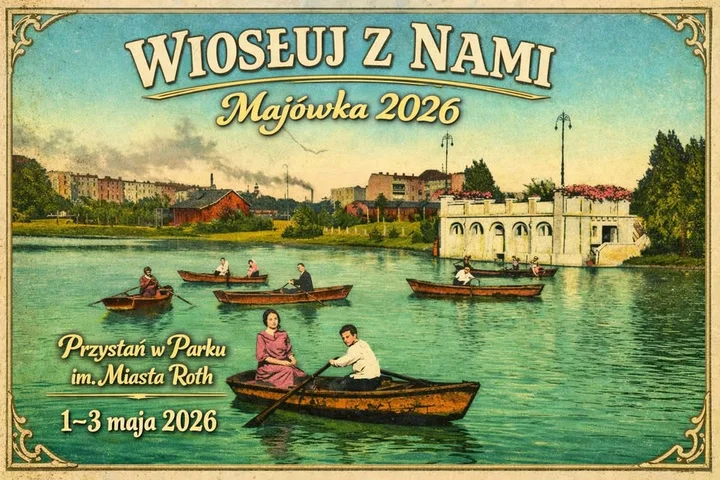Grafika promocyjna wydarzenia Wiosłuj z nami / SUP majówka w Parku im. Miasta Roth (Racibórz)