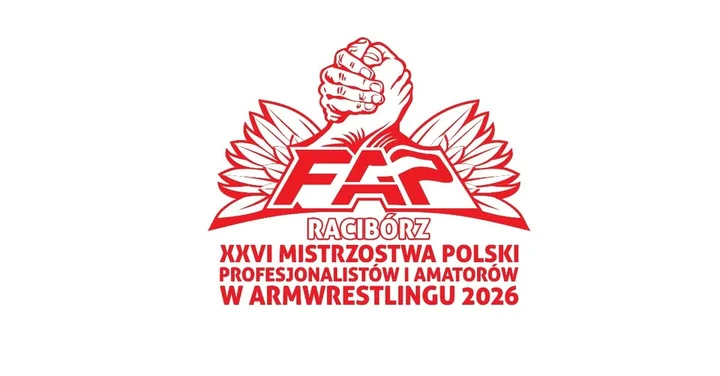 Grafika promocyjna wydarzenia XXVI Mistrzostwa Polski w Armwrestlingu & Mistrzostwa Polski Amatorów – Racibórz 2026