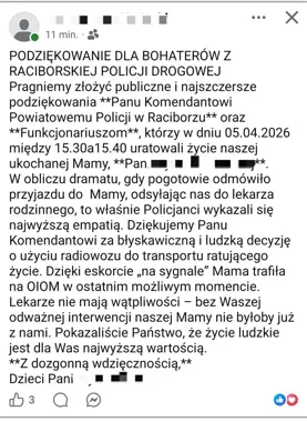 Kontrola prędkości zamieniła się w pilny pilotaż do szpitala