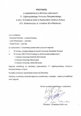 Recytatorzy z regionu przeszli dalej po mocnym werdykcie w Raciborzu